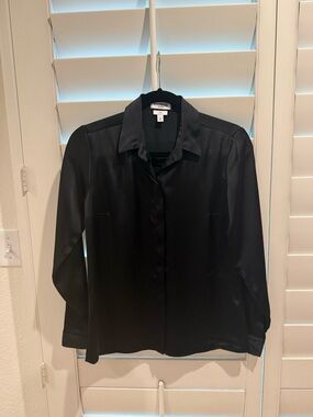 Express Satin Portofino Black Slim Shirts XS